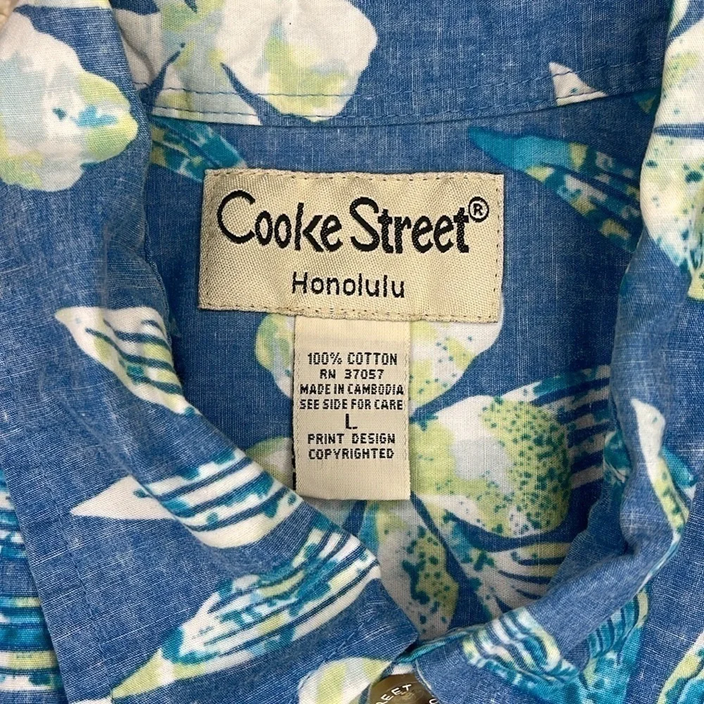 Cooke Street Honolulu Floral Hawaiian Button Down Shirt 1970s Vintage Men Large